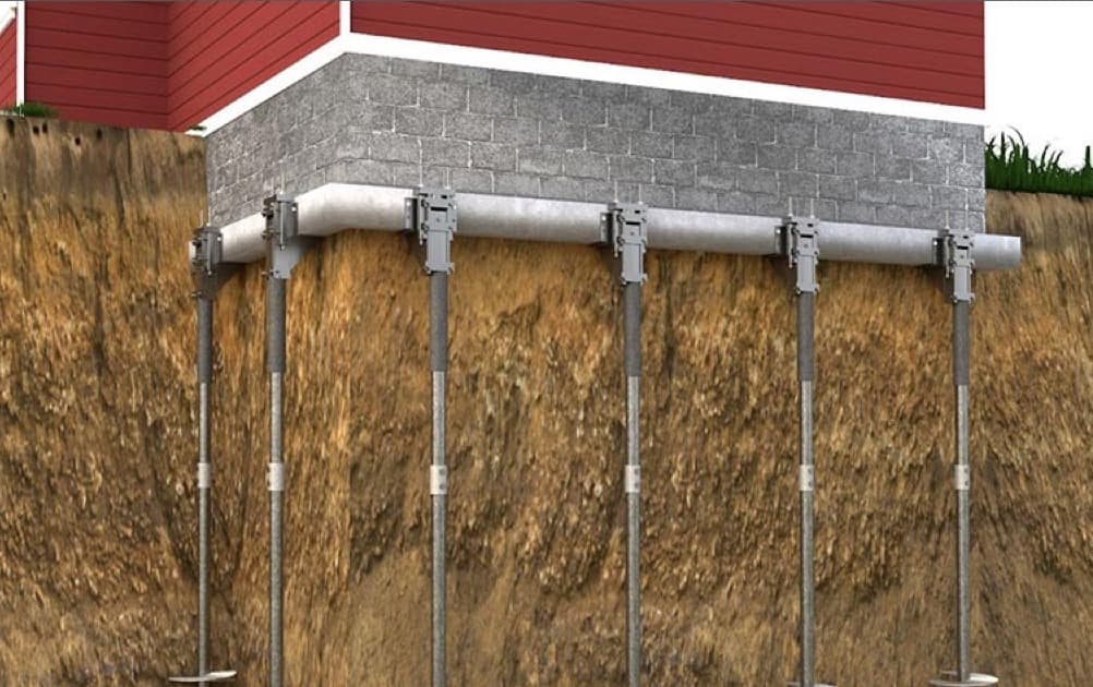 Foundation piers installed along a foundation wall