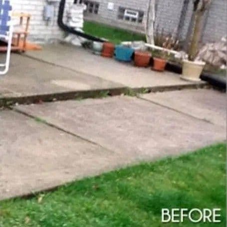 Epp Foundation Repair showing uneven concrete slabs on a patio, creating a visible tripping hazard before repair.