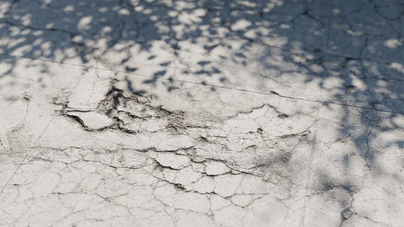 Epp Foundation Repair inspecting concrete pitting, flaking, and cracks on an outdoor surface.