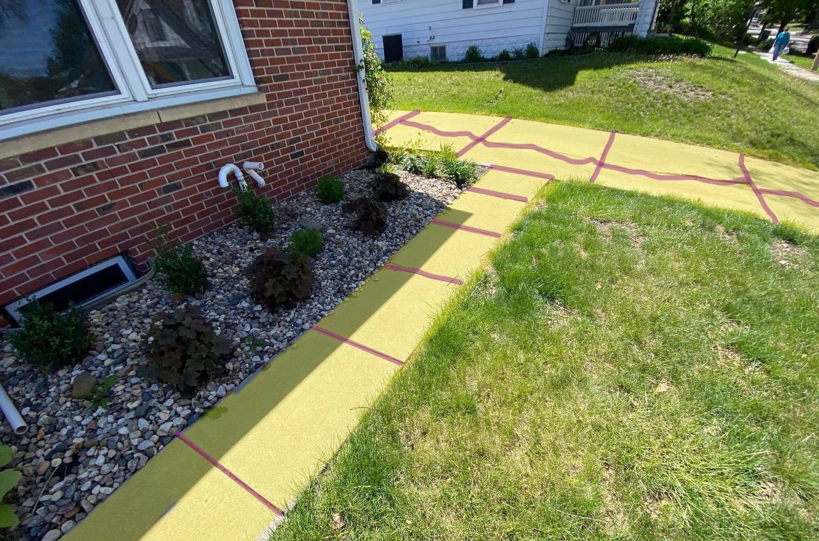 Epp Foundation Repair preparing for concrete void filling and leveling with slab stabilization foam for a pathway in Lincoln,