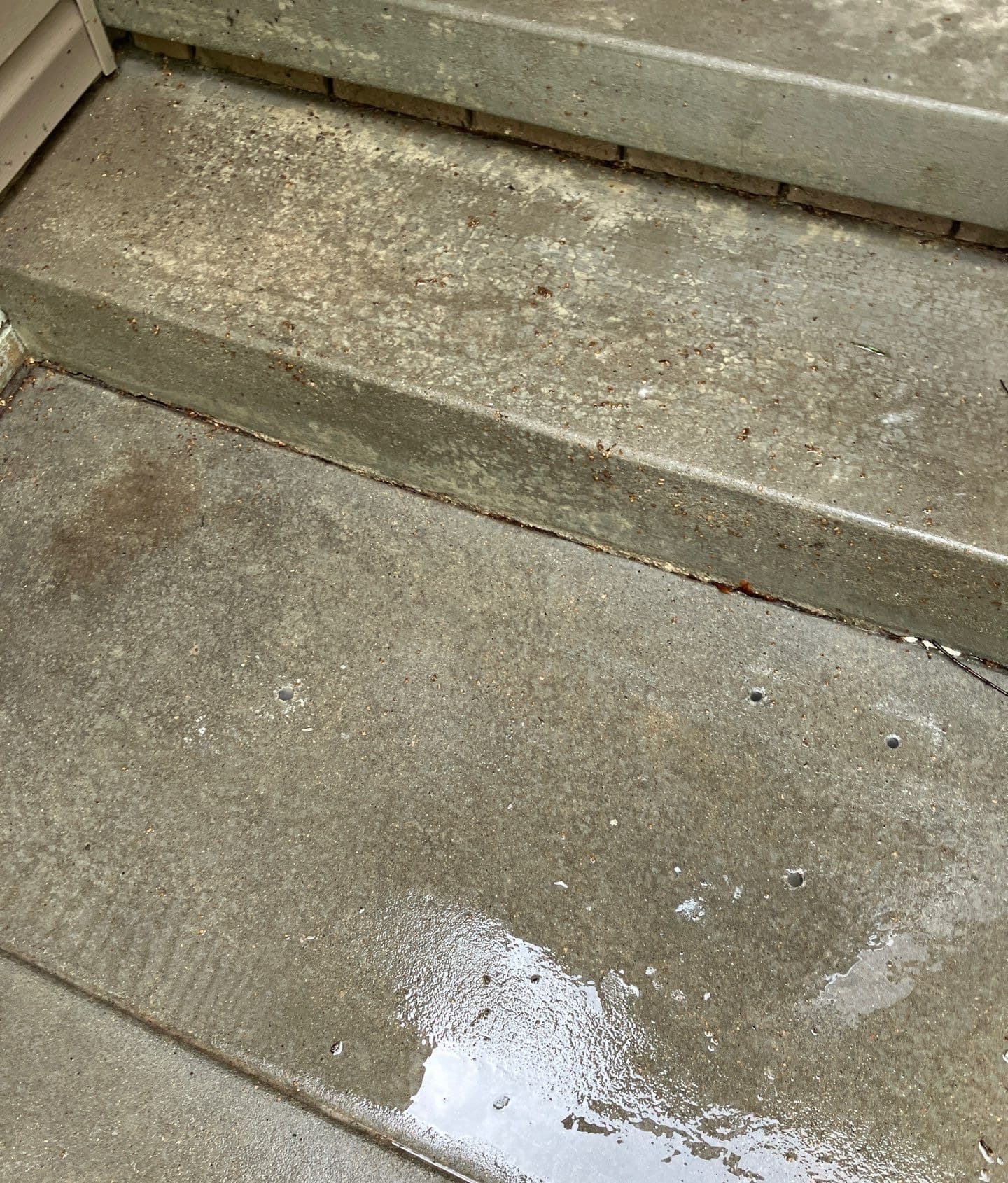 Epp Foundation Repair addressing sinking concrete steps with polyurethane foam injection in Lincoln, Nebraska.