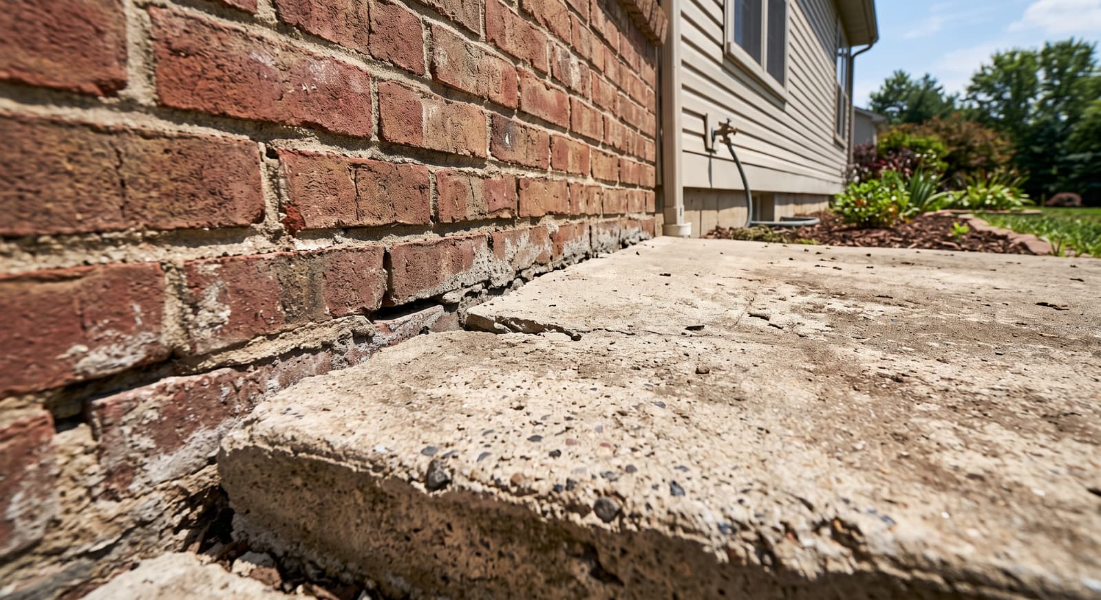Early warning signs of uneven concrete slabs on a Midwest home