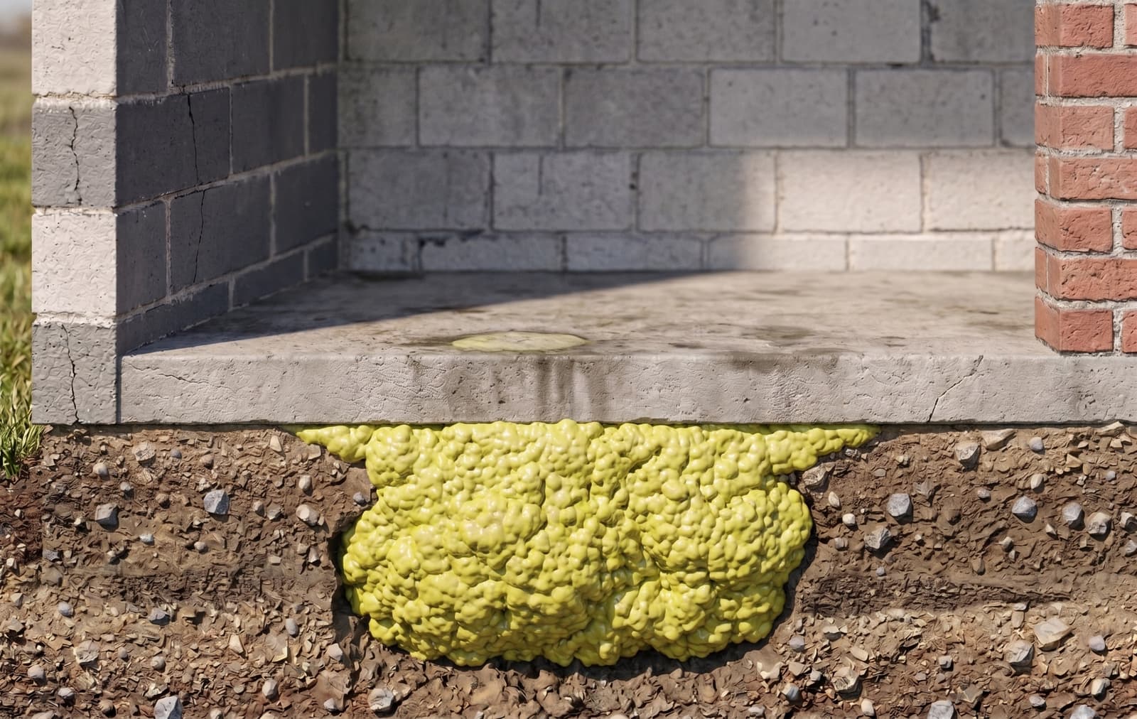 Epp Foundation Repair demonstrating polyurethane foam injection for sinking concrete slab leveling.