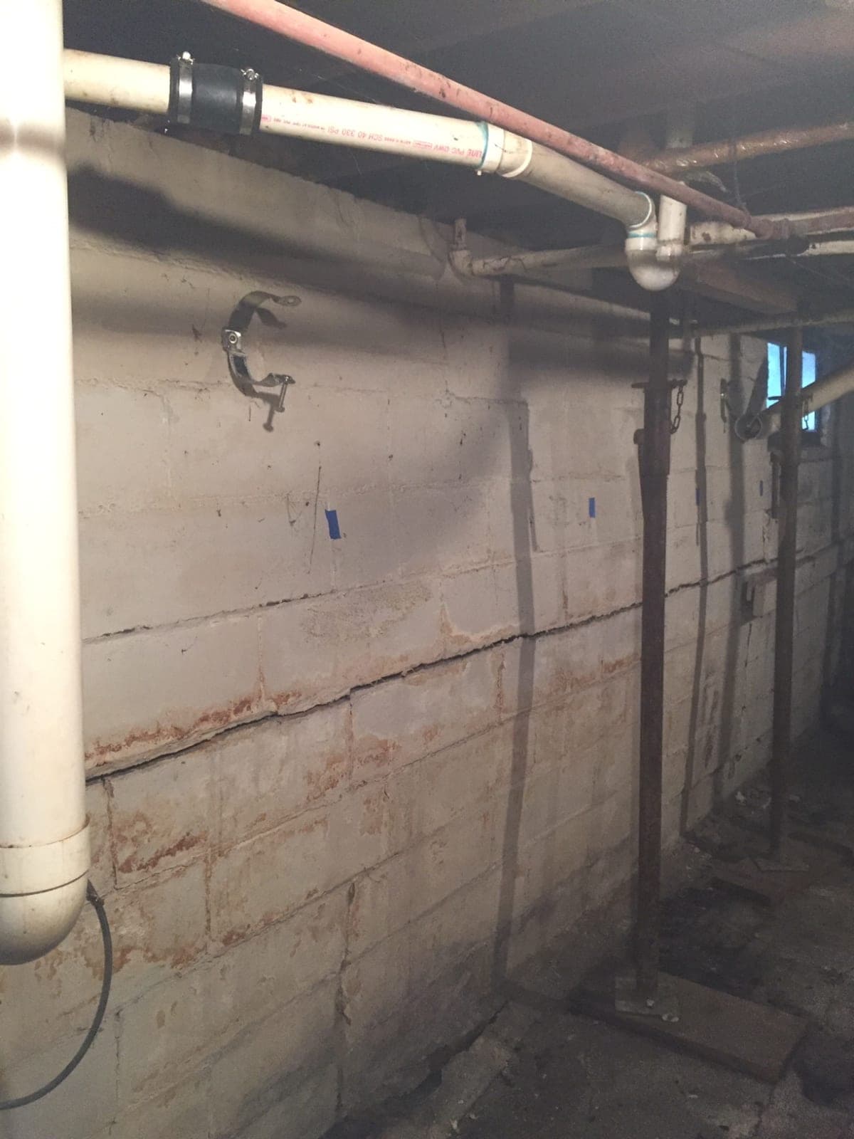 Bowing basement wall before stabilization