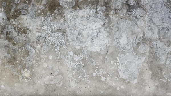 Efflorescence on concrete occurs when water infiltrates the concrete and then evaporates on the surface leaving behind salts. Efflorescence isn't a structural problem.