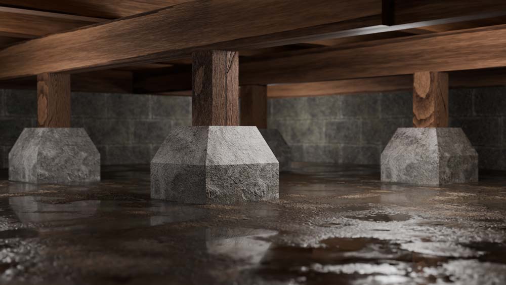 Crawl space foundations are raised foundations that create a space (typically less than 5 feet high) between the ground and the home's first floor.